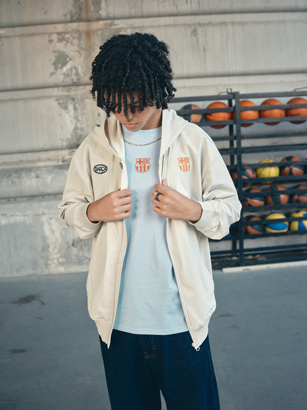 Light Jacket White Barça Essentials - Junior