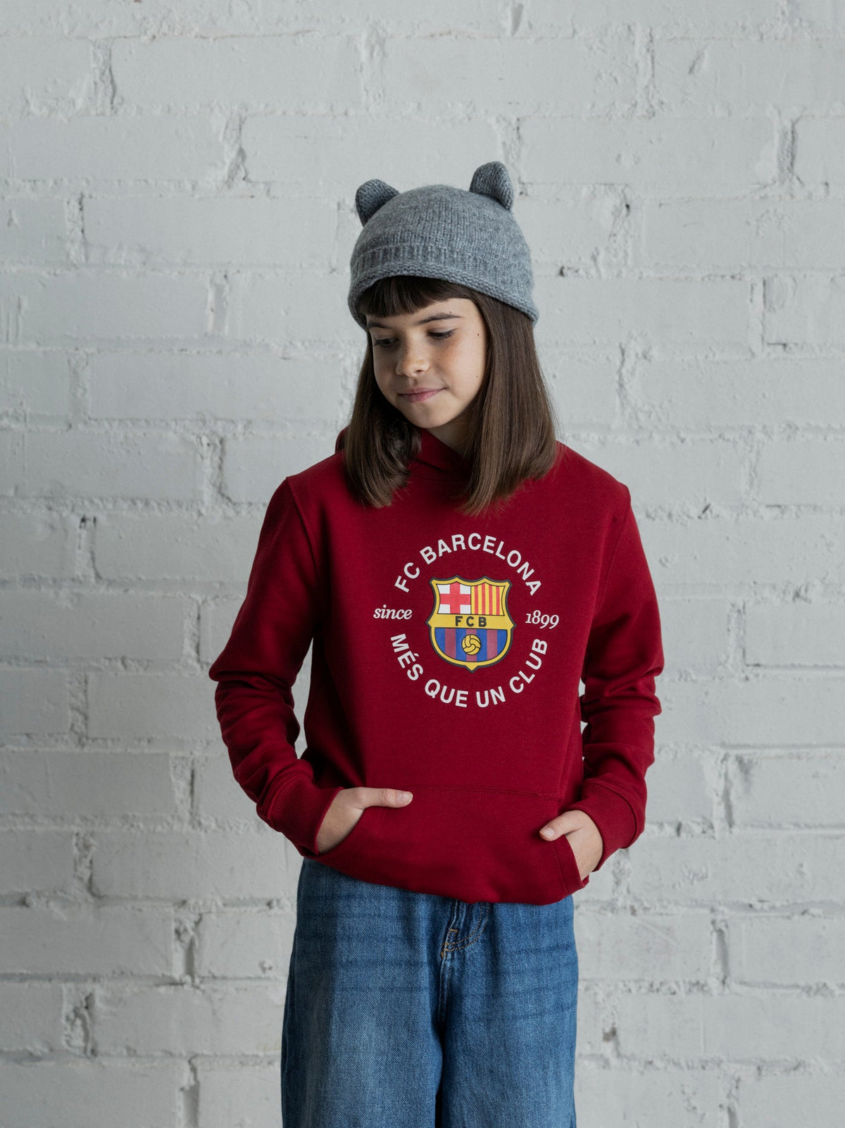 Red Hoodie with Barça Crest - Junior