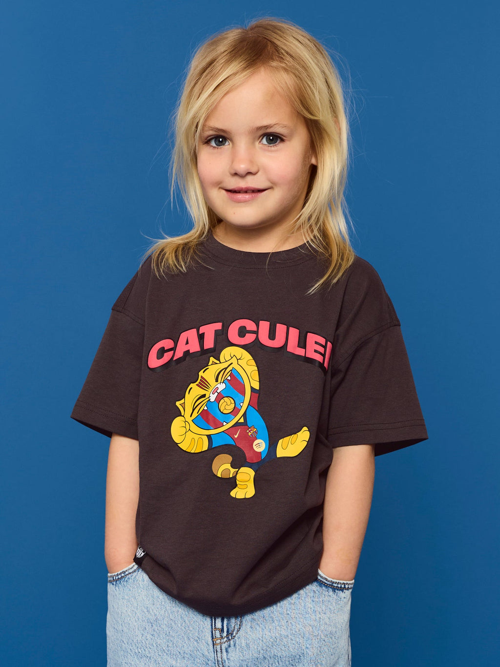 T-shirt Black Little Kids Cat Barça