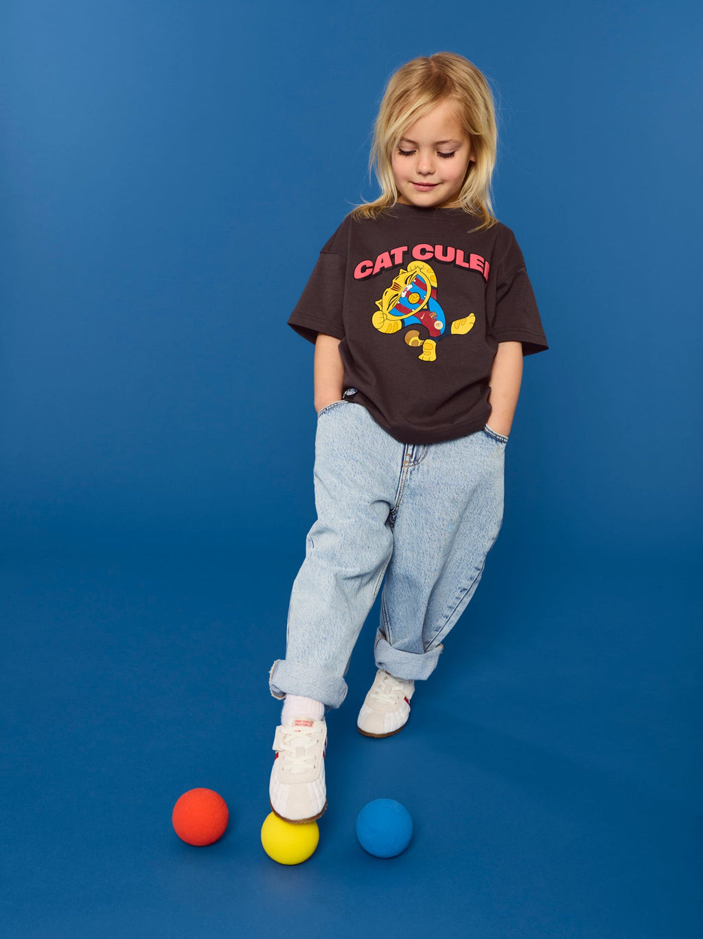 T-shirt Black Little Kids Cat Barça