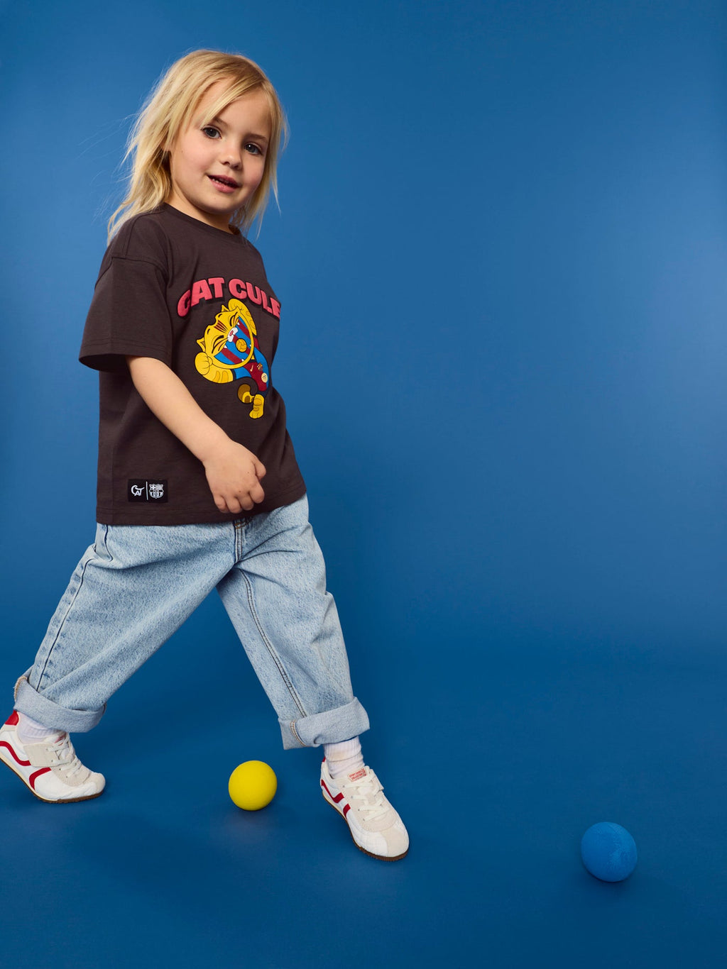 T-shirt Black Little Kids Cat Barça