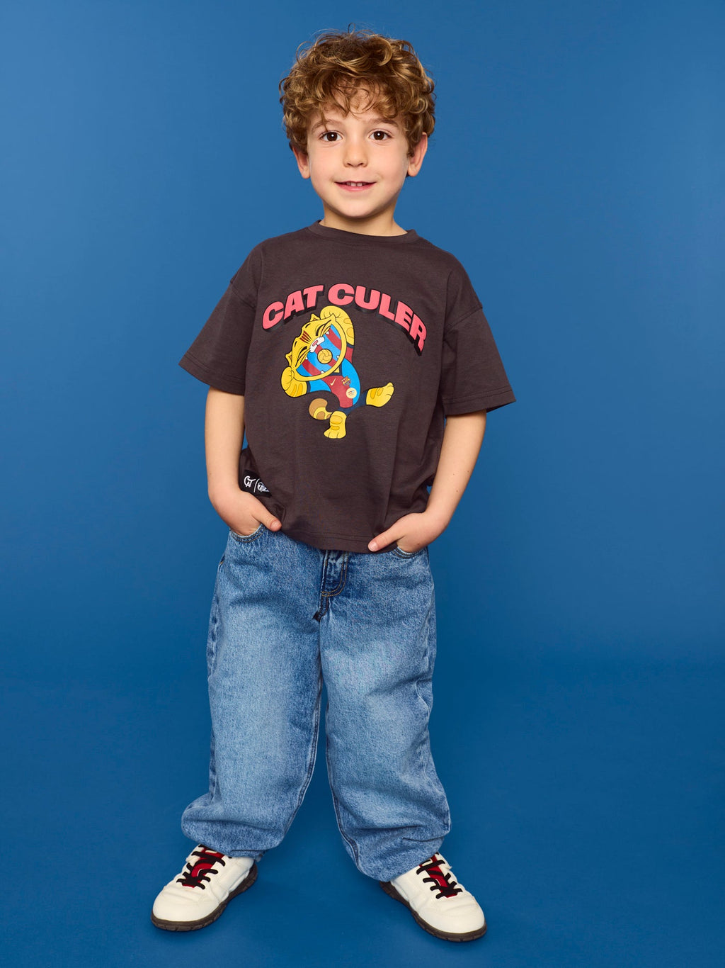 T-shirt Black Little Kids Cat Barça