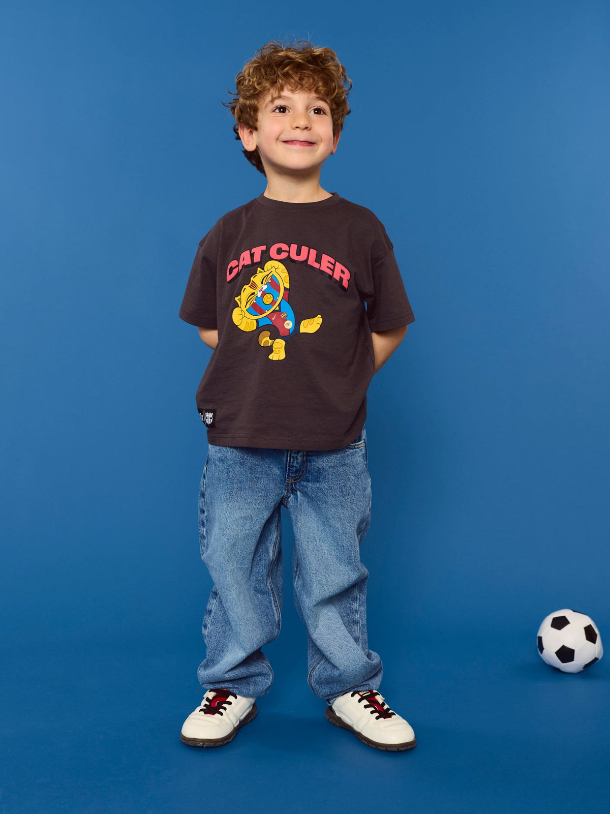 T-shirt Black Little Kids Cat Barça