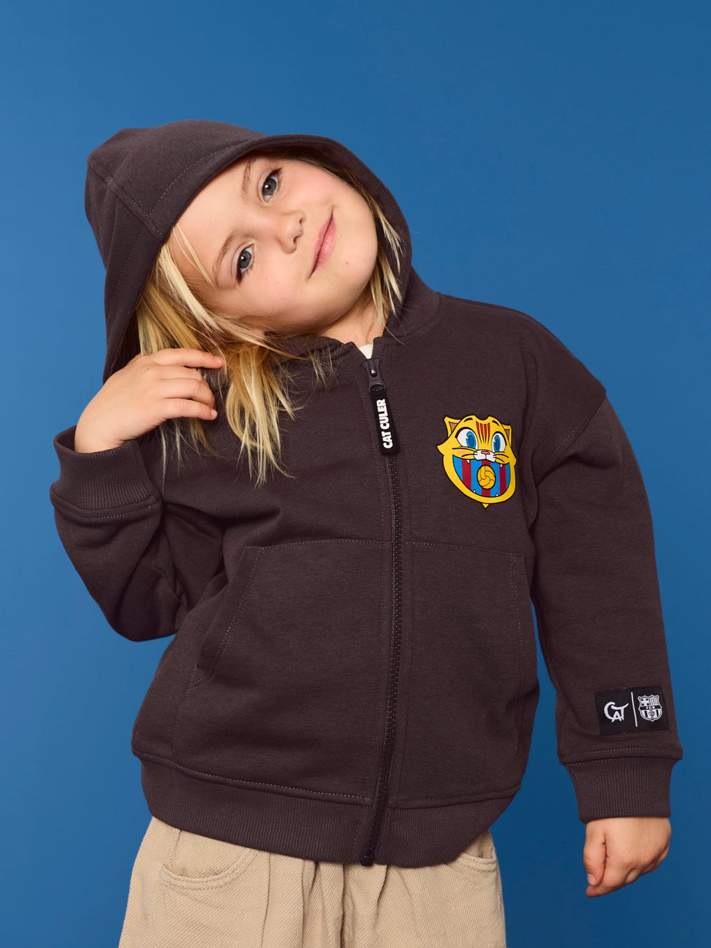 Hoodie Zip Black Little Kids Cat Barça