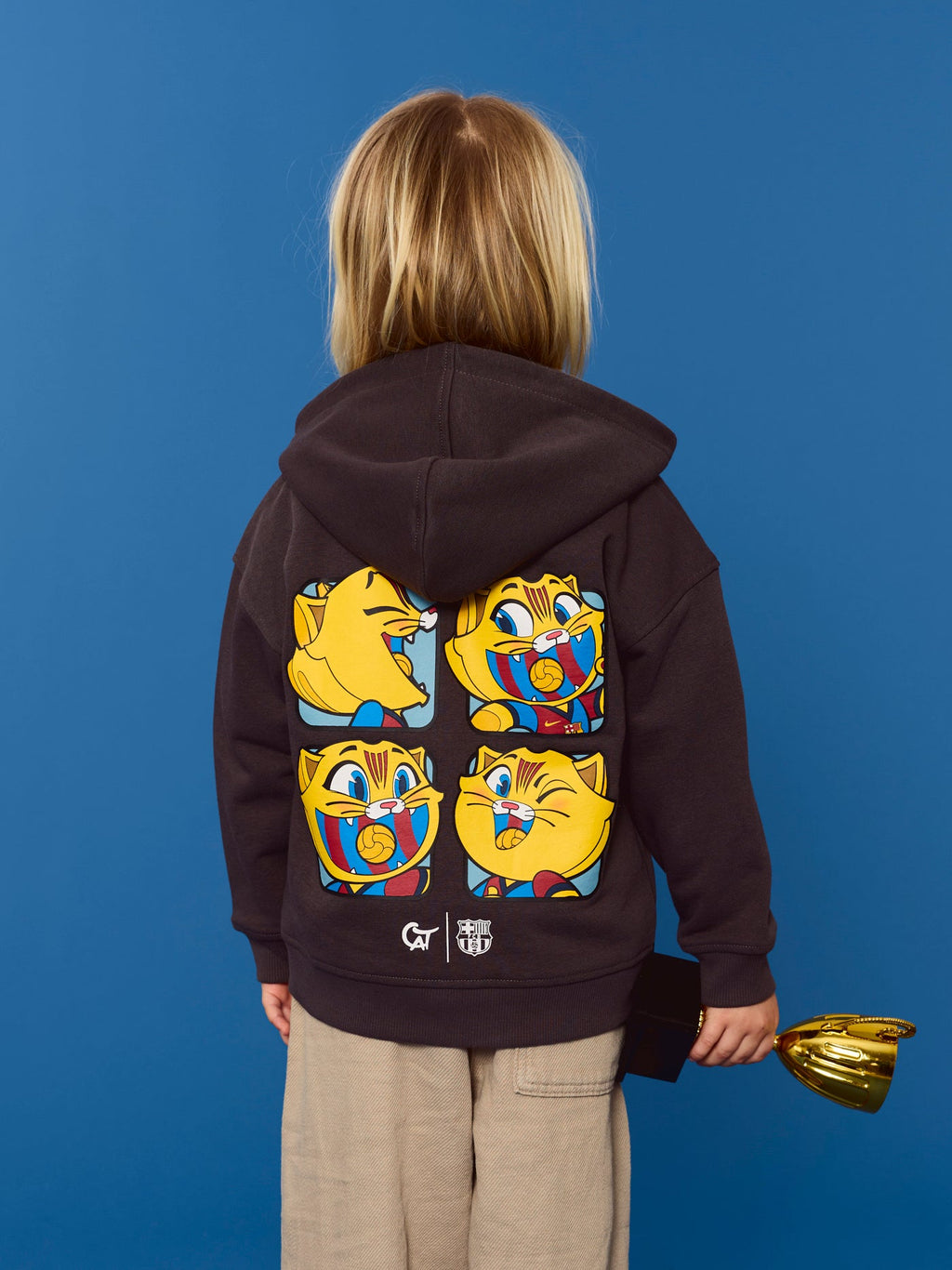 Hoodie Zip Black Little Kids Cat Barça